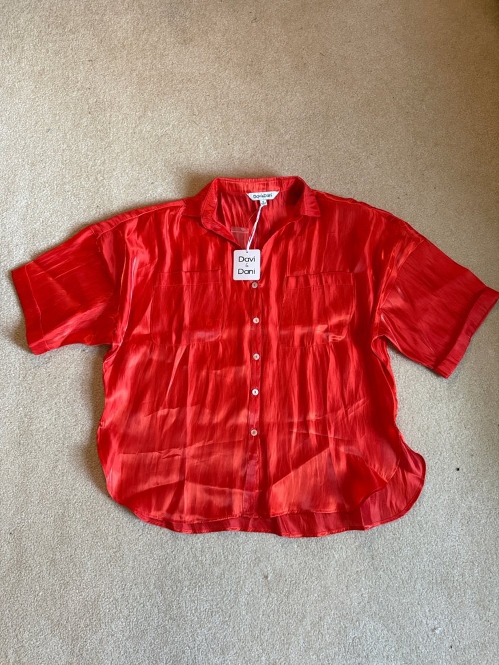 DAVI & DANI Orange Short-Sleeve Button-Down Shirt